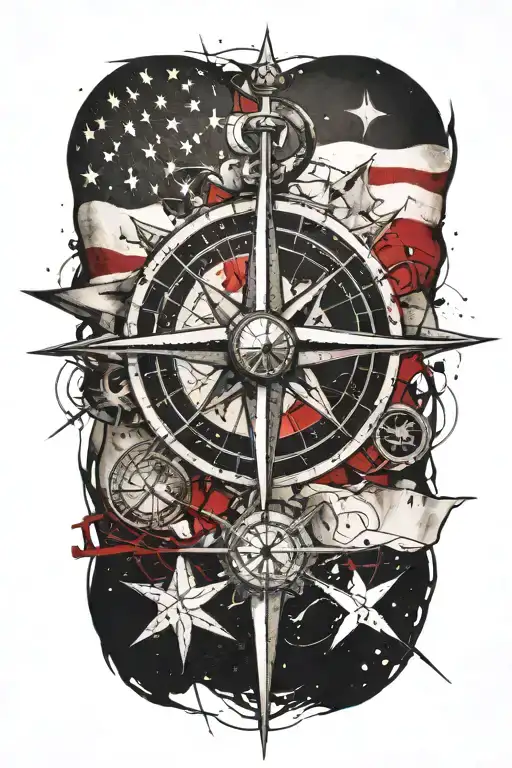 Nautical Star Compass With American Flag