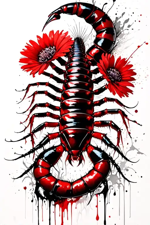 Japanses Gothic Centipede With Dying Flowers Growing