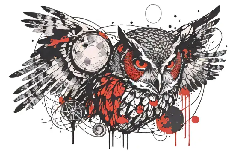 Realistic Owl With Moon Phases Incorporated