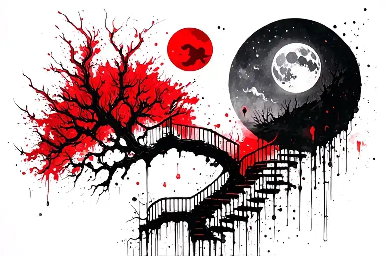 Dead Tree With Moon And Staircase