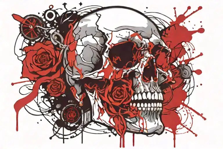 Skull Mouth Open With Pocket Watch In Mouth