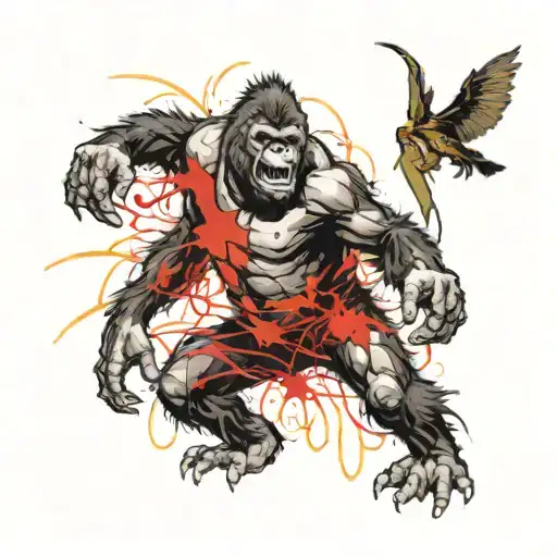 Gorilla Fights With A Dragon