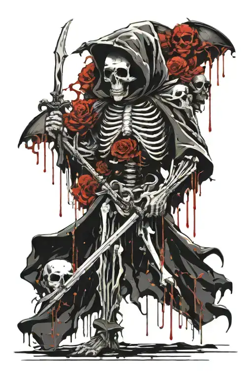 Grim Reaper Full Body Surrounded By Skulls And Souls