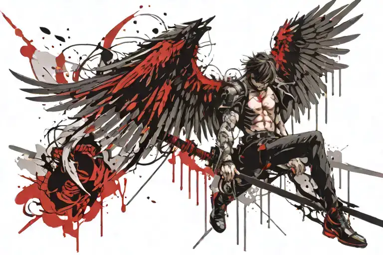 Fallen Angel Holding A Sword Representing Redemption