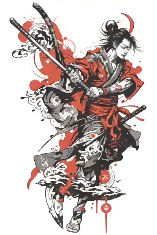 Young Amurai With Katana No Armor Wielding His Sword