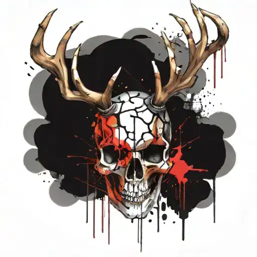 Human King Skull With Deer Antlers
