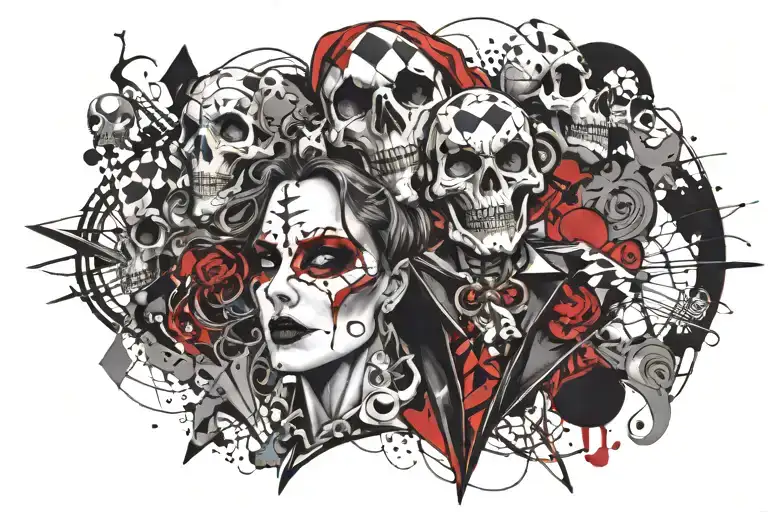 Life-size Dancing Harlequin With A Skull Instead Of A Face