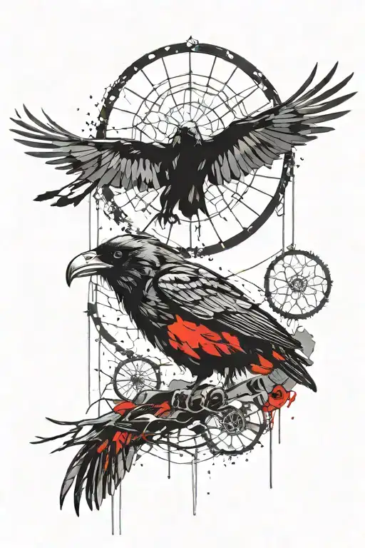 Raven Perched On Skull With Dream Catcher