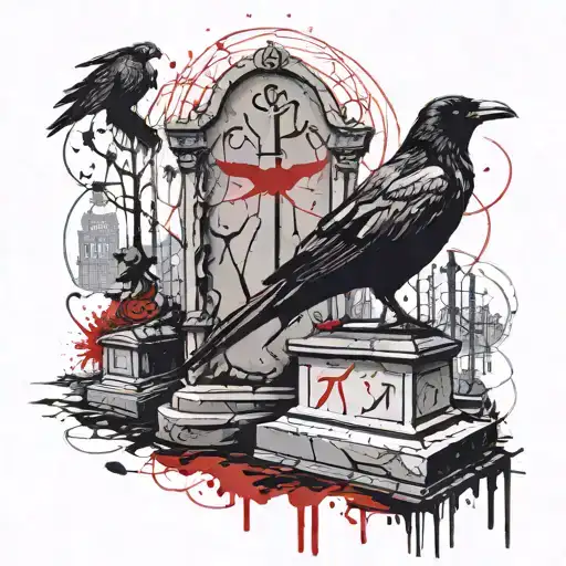 A Gravestone With A Crow In A Sf Movie Setting