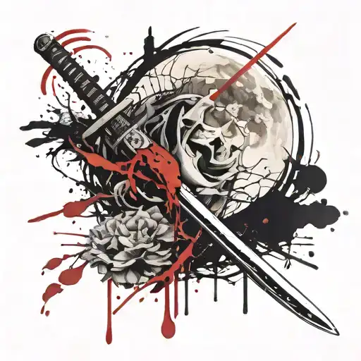 White Moon Blood And Katana