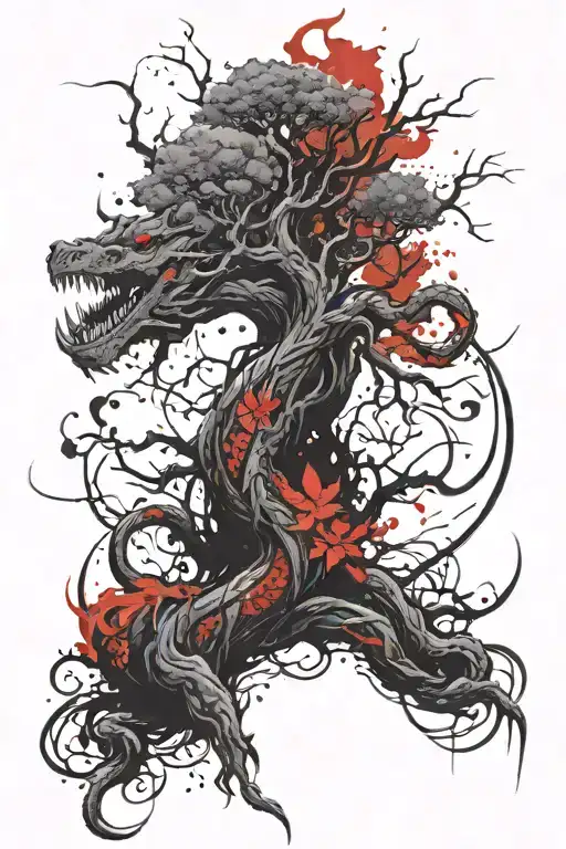 Back Tattoo Yggdrasil With Jormungandr