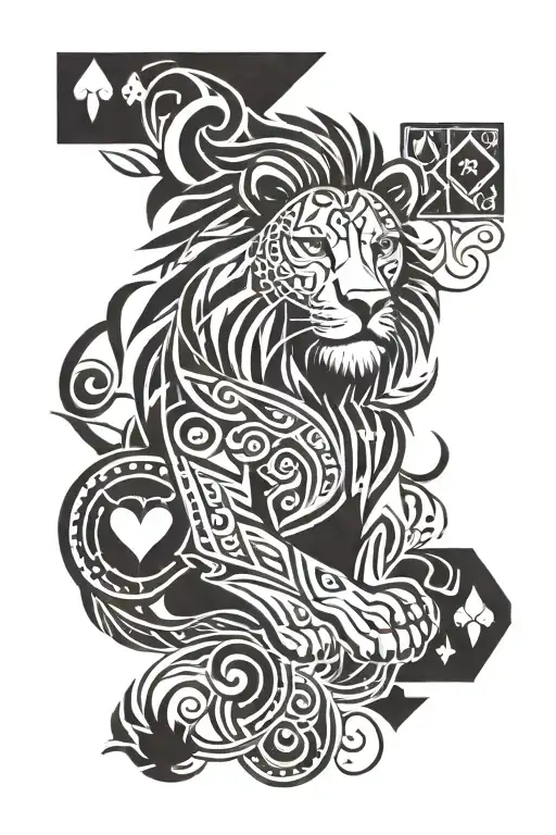 Lion With Playing Card A Minimalist Design