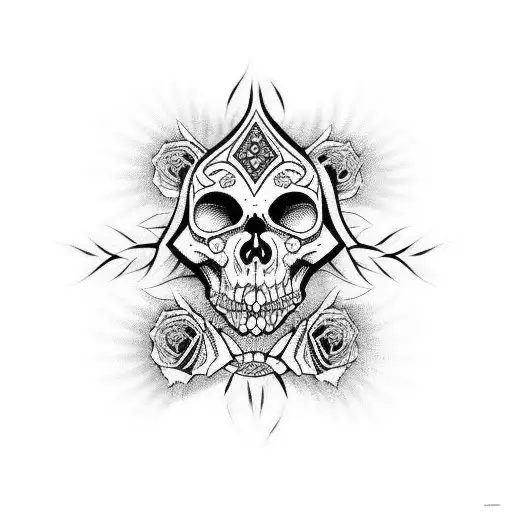 Tribal Design That Looks Dark And Evil And Has Roses Shaded Around It