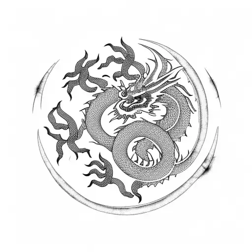 Contemporary Moon And Chinese Dragon