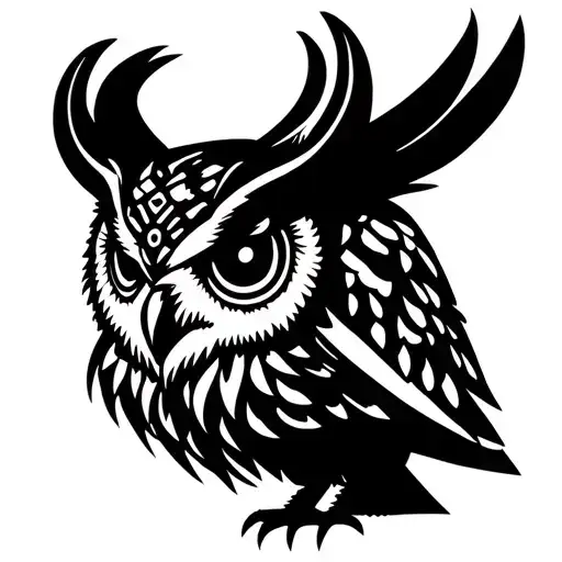 Single Line Horned Owl Sitting Facing Forward