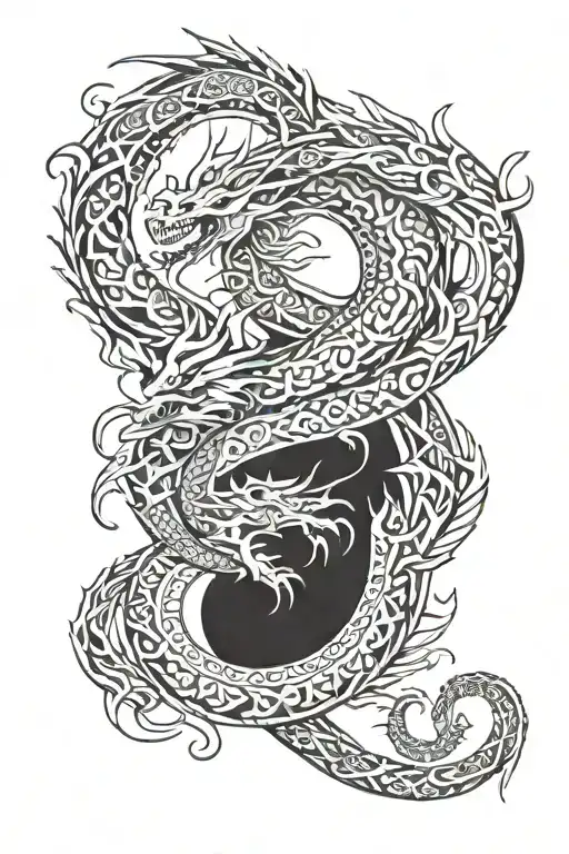 Incorporate Intricate Tribal Patterns Into A Dragon And Serpent Themed Full Back