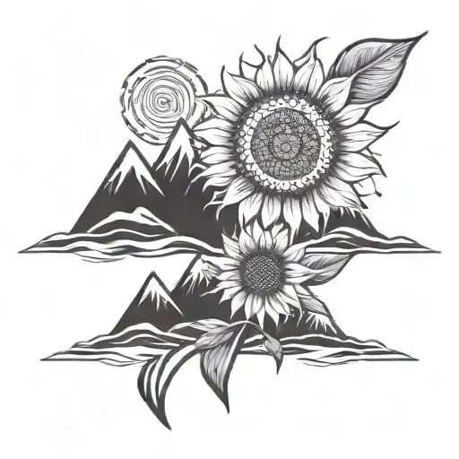 Mountains With Sunflower