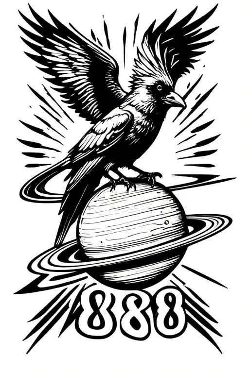 A Crow On Top Of Saturn With 888 Angel Number