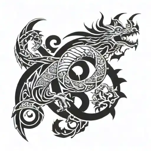 Roman Style Dragon Across Arm And Chest