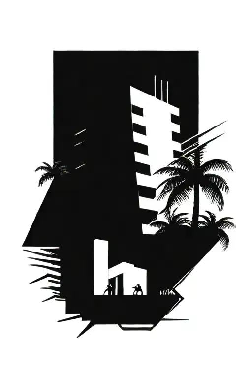 Buildings Palm Tress Scene