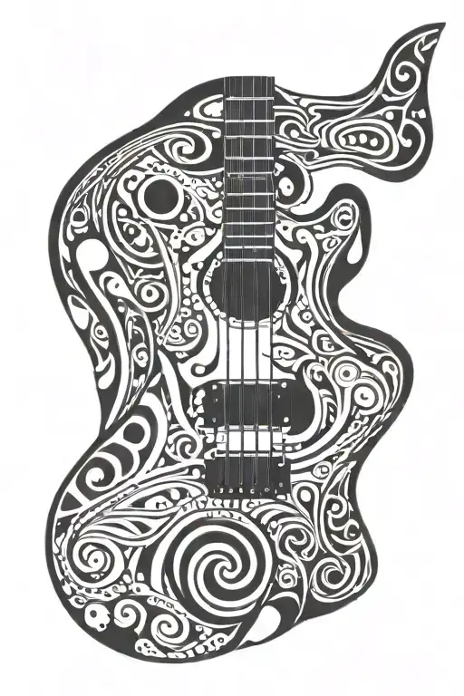A Tribal-inspired Black And Blue Guitar Design Incorporating Elements Of The 90'S Aesthetic