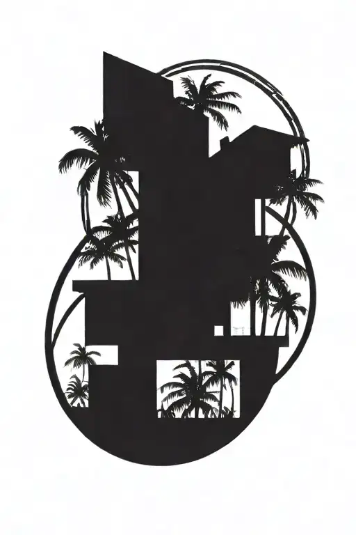 Buildings Palm Tress Scene