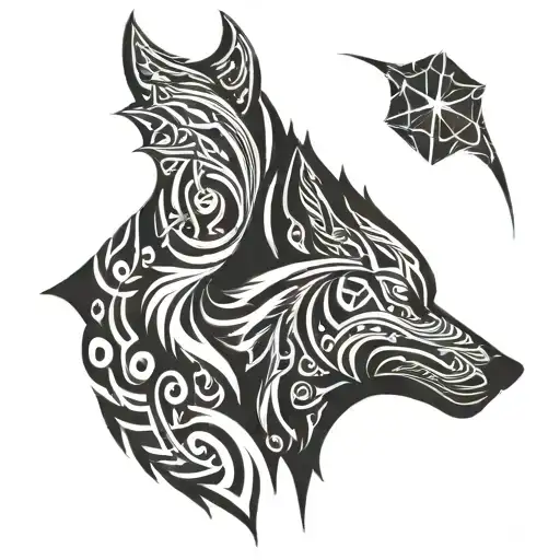 Wolf And Black Girl Side Profile