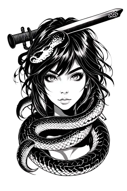 Anime Girl With Snake And Katana