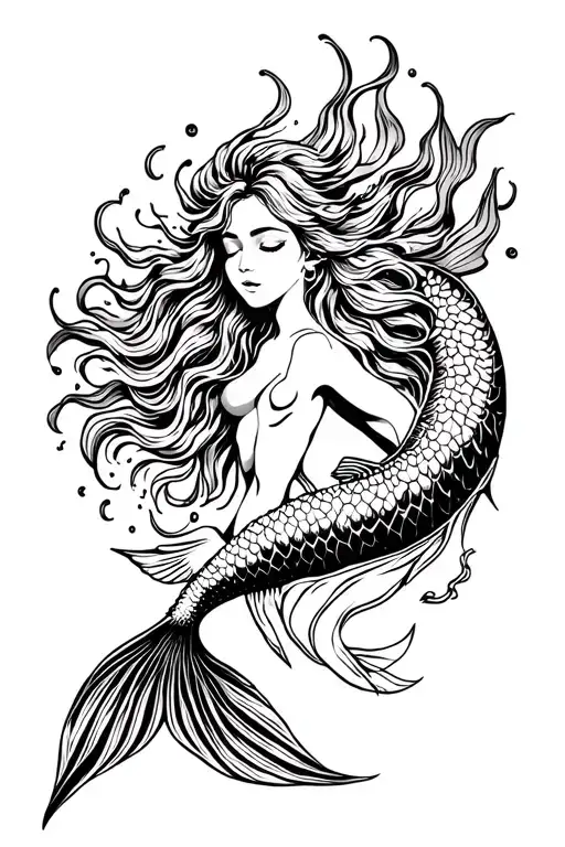 Mermaid With Fish Swimming With A Tail