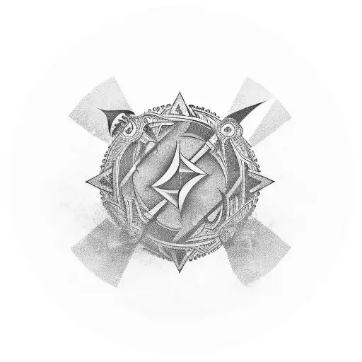 Three Swords With A Circle With Text Pather