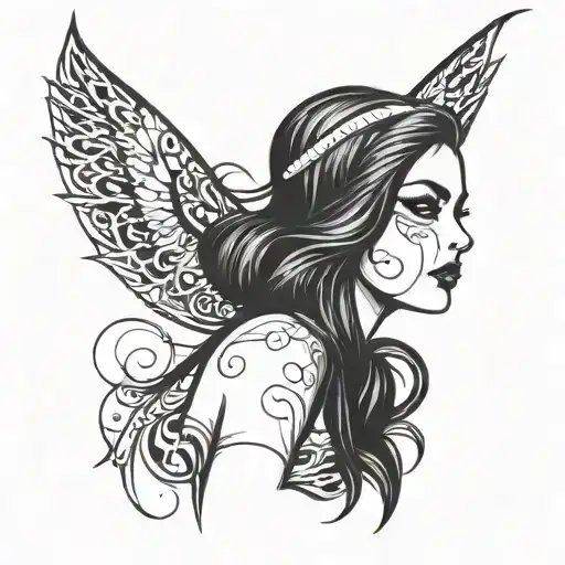 Gothic Pin Up Girl With Fine Lines Integrated Into A Blackout