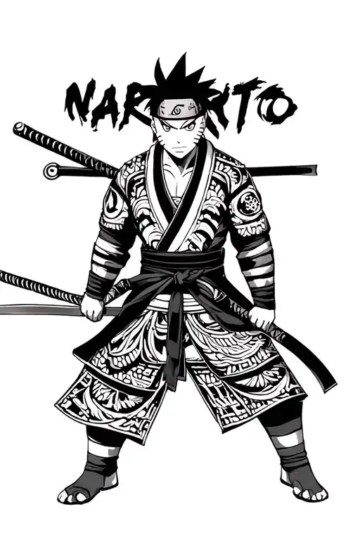 Naruto Full Body In A Samurai Outfit Incorperting My Name Slater In Pattern