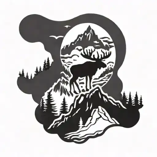 A Stormy Sky With A Moose Silhouette Standing Proudly On A Mountain Peak