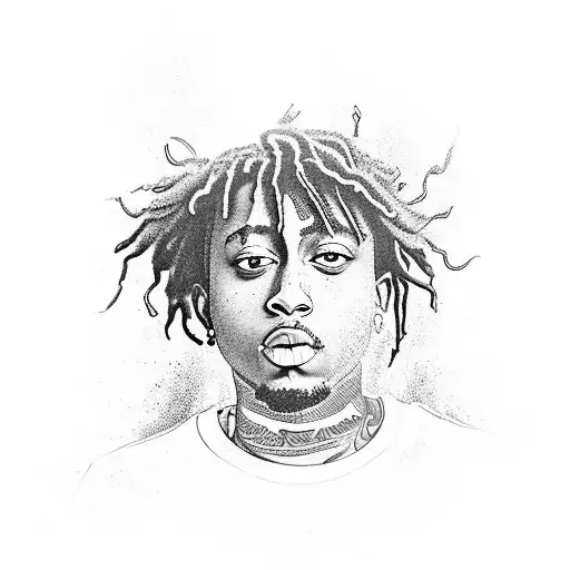 A Vibrant Portrait Of Juice Wrld Surrounded By Lyrics