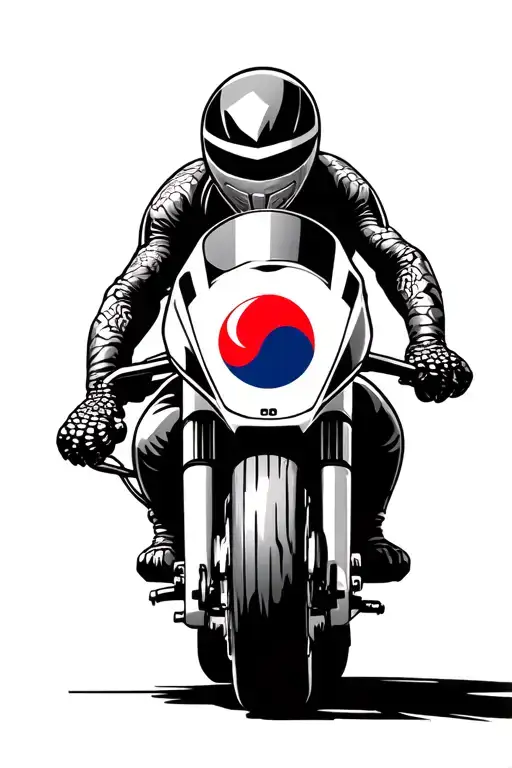 Turtle On A Racing Motorcycle With The Sign Of Korea