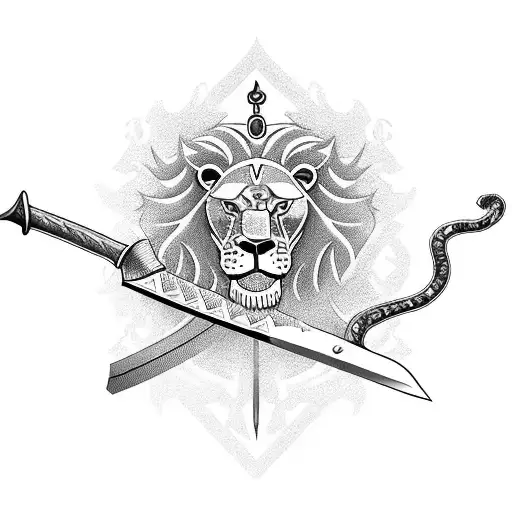 A Sword With A Lions Head As The Pommel And The Numbers 26 Wrapped Around It As A Snake