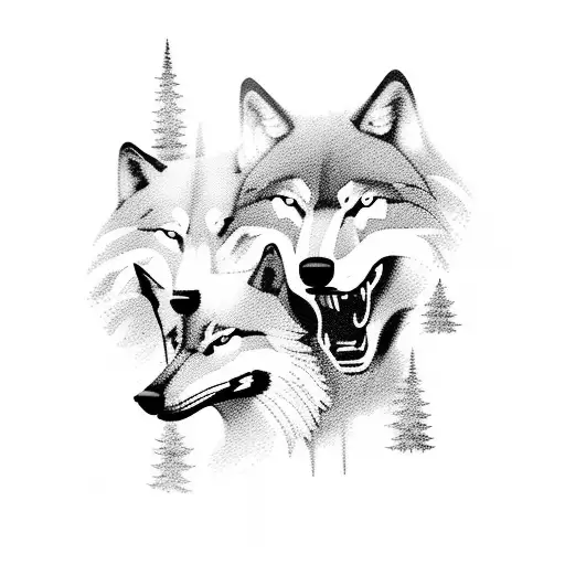 A Pack Of Wolves Hunting In A Moonlit Forest