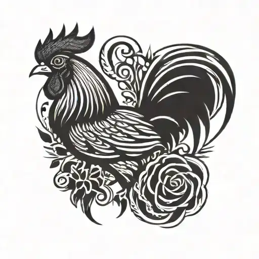 Rooster Clutching Rose Stem