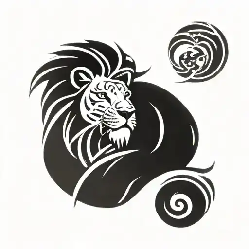 Male Lion And Cub With Ocean Wave Crashing