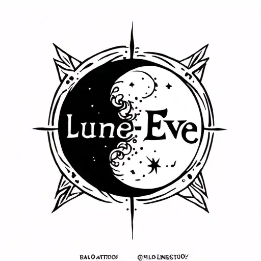 Simple Neo Tribal Tatoo About Moon That Include Name Lune-eve Inside