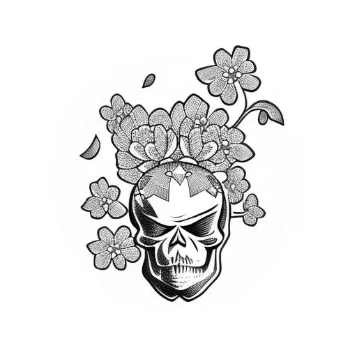 Skull Mixed With A Cherry Blossom