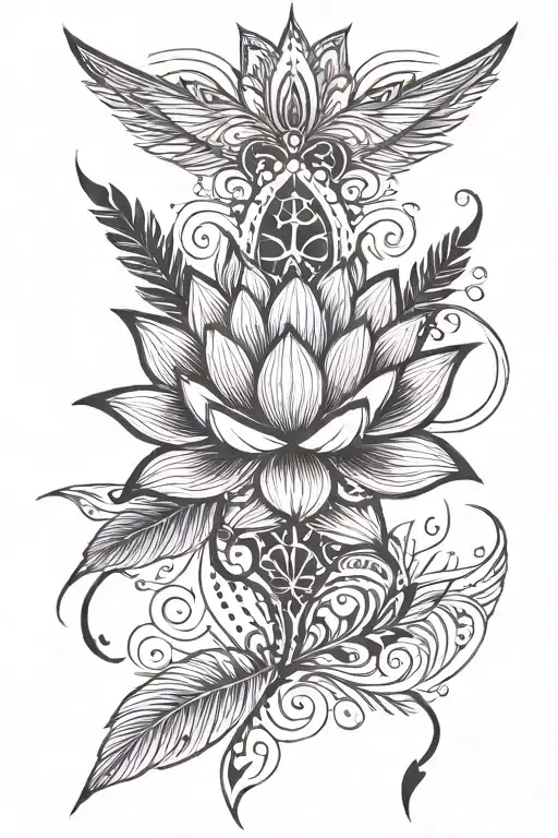 Lotus Flower With Feathers Falling