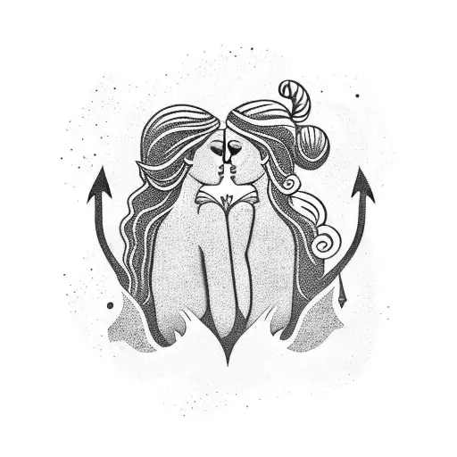 Mermaids Kissing On Anchor