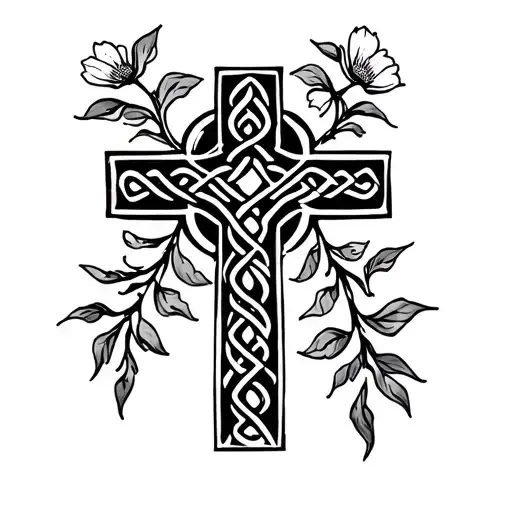 Celtic Cross With Flower Vines Coming Out Of It