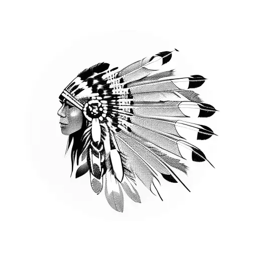 Native American Indian Girl With Feather Headpiece