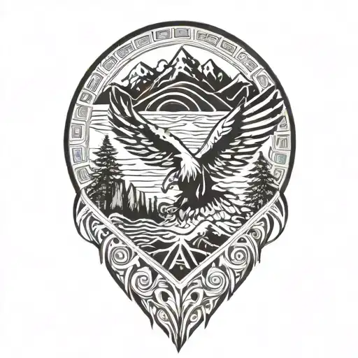 Phillipines And Eagle And Mountain Scene With Trees