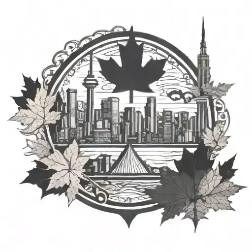 Toronto And Montreal Skylines Inside A Maple Leaf