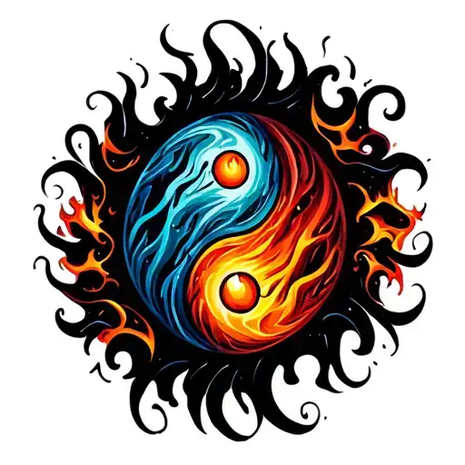 The Words Pyro And Kai Drawn In A Yin Yang Symbol Of Fire And Water