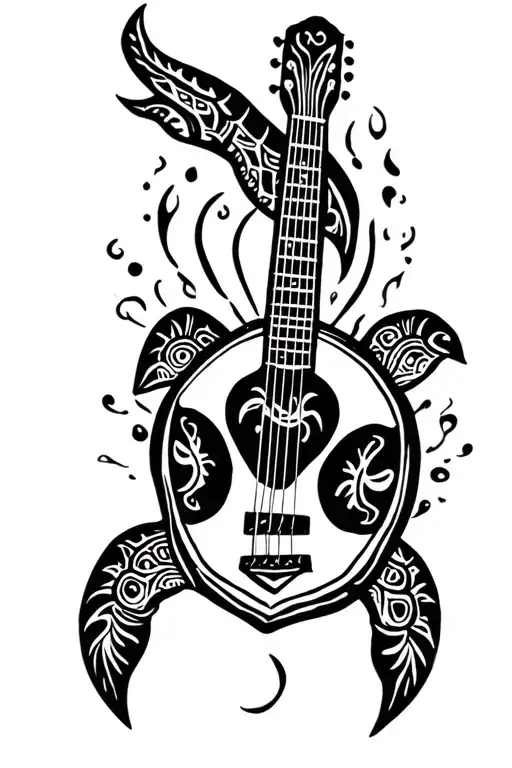 A Turtle Swimming With A Guitar In The Tail Extension