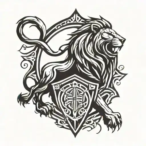 Tribal Lion With A Shield Behind